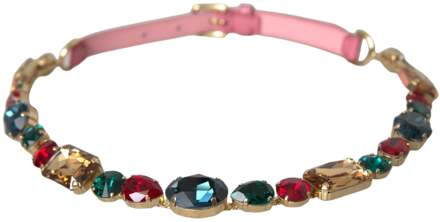 Dolce & Gabbana Roze Leren Crystal Ketting Versierde Ceintuur - 70 cm