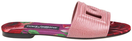 Dolce & Gabbana Roze leren instap sandalen gekruist logo Dolce & Gabbana , Pink , Dames - 37 Eu,38 Eu,40 Eu,37 1/2 Eu,36 EU