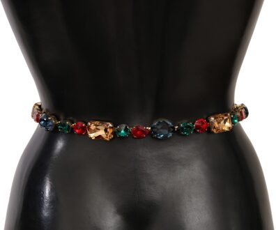 Dolce & Gabbana Roze Leren Kristal Gouden Gesp Riem - maat Grijs