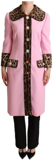 Dolce & Gabbana Roze Luipaard Wol Trenchcoat Jas Dolce & Gabbana , Pink , Dames - 2XS
