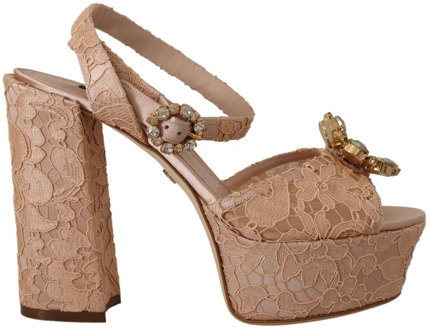 Dolce & Gabbana Roze Platform Block Heels Sandalen Dolce & Gabbana , Pink , Dames - 40 1/2 Eu,41 EU