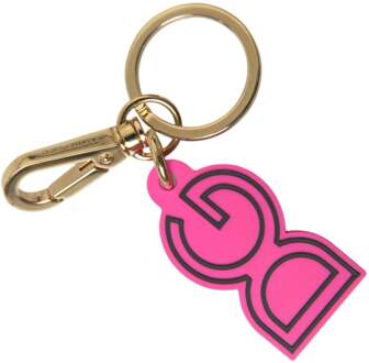 Dolce & Gabbana Roze Rubber Goudkleurige Metalen DG Logo Sleutelhanger Sleutelhanger