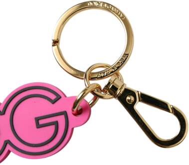 Dolce & Gabbana Roze Rubberen Goudkleurige Metaal DG Logo Sleutelhanger Keychain