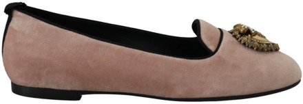 Dolce & Gabbana Roze Velvet Instappers Loafers Platte Schoenen Dolce & Gabbana , Pink , Dames - 37 Eu,36 Eu,36 1/2 EU