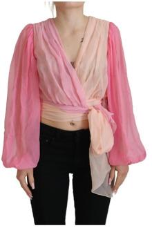 Dolce & Gabbana Roze Zijden Wrap Blouse Top met Lange Mouwen Dolce & Gabbana , Pink , Dames - 2XS