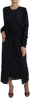Dolce & Gabbana Rozen Detail Midi Jurk Lange Mouwen Zwart - EU 40 / UK 12
