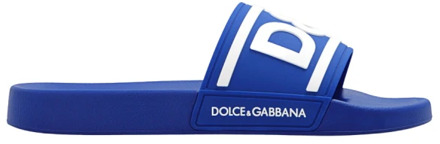 Dolce & Gabbana Rubberen Slippers met Logo en Geribbelde Kraag Dolce & Gabbana , Blue , Heren - 40 Eu,39 EU