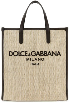 Dolce & Gabbana Sand Canvas Winkel Tas Dolce & Gabbana , Beige , Heren - ONE Size