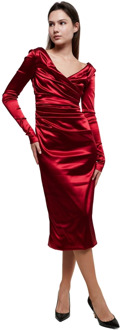 Dolce & Gabbana Satijnen jurk met gedrapeerd ontwerp en V-hals Dolce & Gabbana , Red , Dames