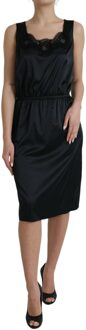 Dolce & Gabbana Satin Sleevloze Jurk met Kantnek Zwart - EU 40 / UK 12