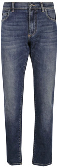 Dolce & Gabbana Slim-Fit Gewassen Denim Jeans met Contraststiksels Dolce & Gabbana , Blue , Heren - 2Xl,Xl,S,3Xl