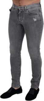 Dolce & Gabbana Slim Fit Versleten Jeans Grijs