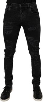 Dolce & Gabbana Slim Fit Versleten Jeans - maat Zwart