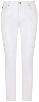 Dolce & Gabbana Slim Fit Witte Jeans met Logo Plaque Dolce & Gabbana , White , Heren - Xl,M