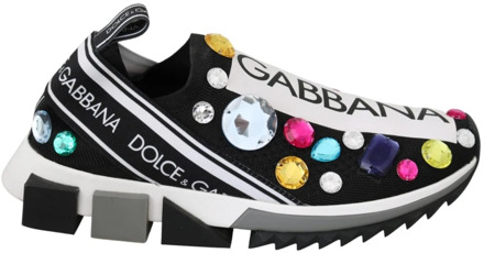 Dolce & Gabbana Stijlvolle lage top sneakers met kristallen Dolce & Gabbana , Multicolor , Dames - 35 Eu,35 1/2 EU
