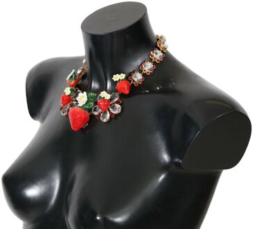 Dolce & Gabbana Strawberry Crystal Floral Charm Statement Damesketting Goud - One Size