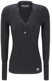 Dolce & Gabbana Stretch wollen truien met knoopdetail Dolce & Gabbana , Black , Dames