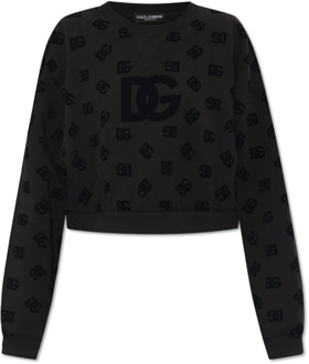 Dolce & Gabbana Sweatshirt met fluwelen patroon Dolce & Gabbana , Black , Dames - S,Xs,2Xs