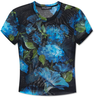 Dolce & Gabbana T-shirt met bloemenmotief Dolce & Gabbana , Blue , Dames - S,Xs,2Xs