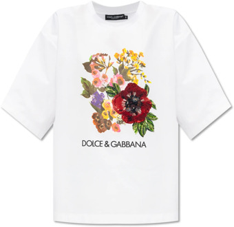Dolce & Gabbana T-shirt met bloemenmotief Dolce & Gabbana , White , Dames - S,Xs,2Xs