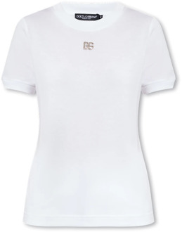 Dolce & Gabbana T-shirt met logo Dolce & Gabbana , White , Dames - M,S,Xs,3Xs,2Xs