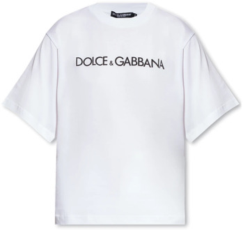 Dolce & Gabbana T-shirt met logo Dolce & Gabbana , White , Dames - S,Xs,2Xs
