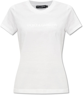 Dolce & Gabbana T-shirt met logo Dolce & Gabbana , White , Dames - S,Xs,3Xs,2Xs