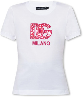 Dolce & Gabbana T-shirt met logo Dolce & Gabbana , White , Dames - S,Xs