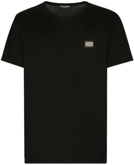 Dolce & Gabbana T-shirt met merktag Dolce & Gabbana , Black , Heren - 2Xl,Xl,L,M,S,4Xl,3Xl