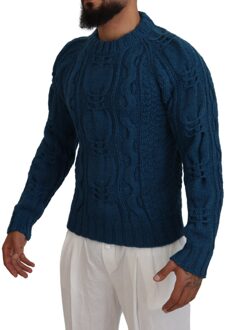 Dolce & Gabbana Turf Kabelgebreid Trui Groenblauw - EU 48