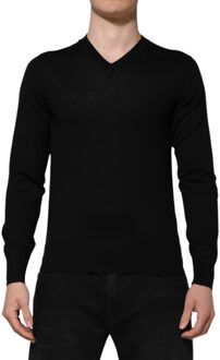 Dolce & Gabbana V-hals Wol Lange Mouwen Trui - maat EU 48 Zwart