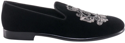 Dolce & Gabbana Velvet Loafers met Geborduurd Logo Dolce & Gabbana , Black , Heren - 41 EU