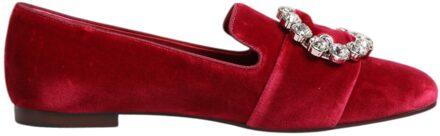 Dolce & Gabbana Velvet Loafers met Strass Gesp Rood - 36.5 EU/IT