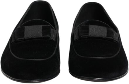 Dolce & Gabbana Velvet Strik Accent Loafers Zwart