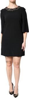 Dolce & Gabbana Versierd Necksjaal Shift Jurk - maat Zwart