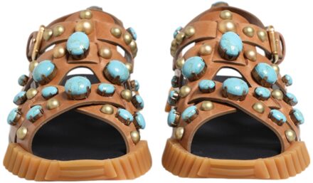 Dolce & Gabbana Versierde Leren Sandalen Bruin