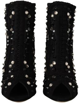 Dolce & Gabbana Versierde Peep Toe Enkelboots Zwart - 37.5 EU/IT