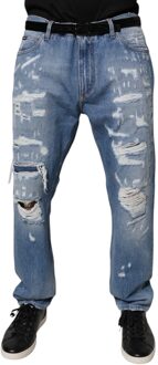 Dolce & Gabbana Versleten Denimmerk Spijkerbroek met Versleten Ontwerp Lichtblauw - EU 52