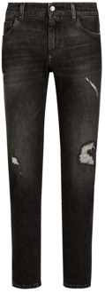 Dolce & Gabbana Versleten Slim Fit Jeans Dolce & Gabbana , Gray , Heren - 2Xl,L