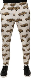 Dolce & Gabbana Vintage Auto Print Casual Broek Ivoor - EU 48