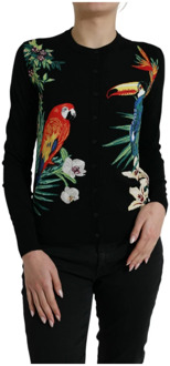 Dolce & Gabbana Vogelprint Wol-Zijde Cardigan Sweater Dolce & Gabbana , Multicolor , Dames - Xl,Xs,3Xs,2Xs