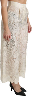 Dolce & Gabbana Vrouwen Crème Kant Hoge Taille Palazzo Uitgekorte Broek - maat Gebroken wit