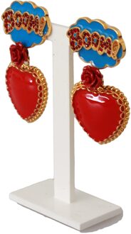 Dolce & Gabbana Vrouwen goud messing BOOM rode roos Crystal Clip-On oorbellen - maat Blauw