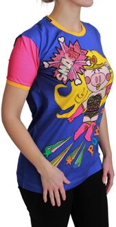 Dolce & Gabbana Vrouwen Paarse PIG SUPERGIRL Top Katoenen T-shirt - maat Blauw