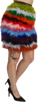 Dolce & Gabbana Vrouwen Rode Blauwe Mini Rok met Hoge Taille en Veer - maat Veelkleurig