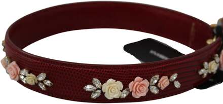 Dolce & Gabbana Vrouwen rood leer gebloemde tas accessoire schouderriem - maat
