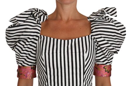Dolce & Gabbana Vrouwen Wit Zwart Gestreept Gekropt Topje Pofmouwtjes Shirts - M
