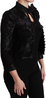 Dolce & Gabbana Vrouwen Zwart Bloemen Jacquard Blazer Zijden Jasje - maat Veelkleurig
