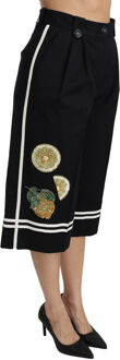 Dolce & Gabbana Vrouwen Zwart Citroen Versierde Palazzo Geknipte Broek - EU 36 / IT 40