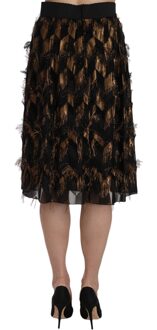 Dolce & Gabbana Vrouwen Zwart Goud Franje Metallic Koker A-lijn Rok